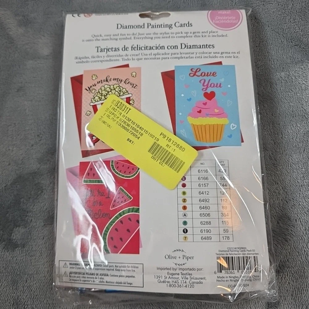 Party Ideas Valentines OLIVE+PIPER 3 Pack‎ Diamond Painting Cards Popcorn